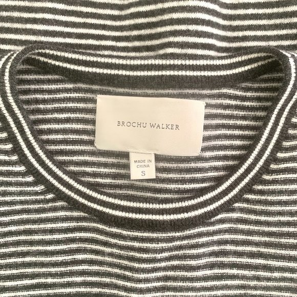 Brochu Walker Charcoal and White Striped Crew Neck Sweater - Picture 1 of 5